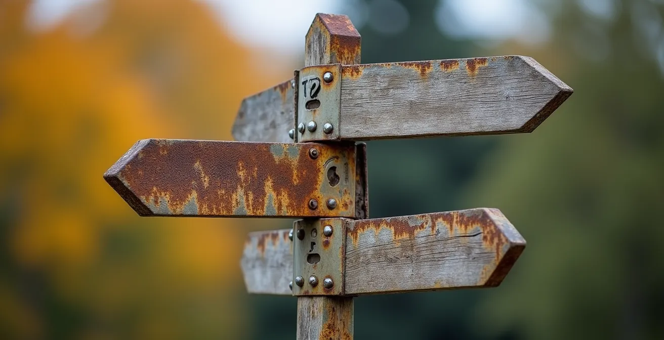 Dettaglio ravvicinato dei diversi tipi di cartelli per piste ciclabili in Italia