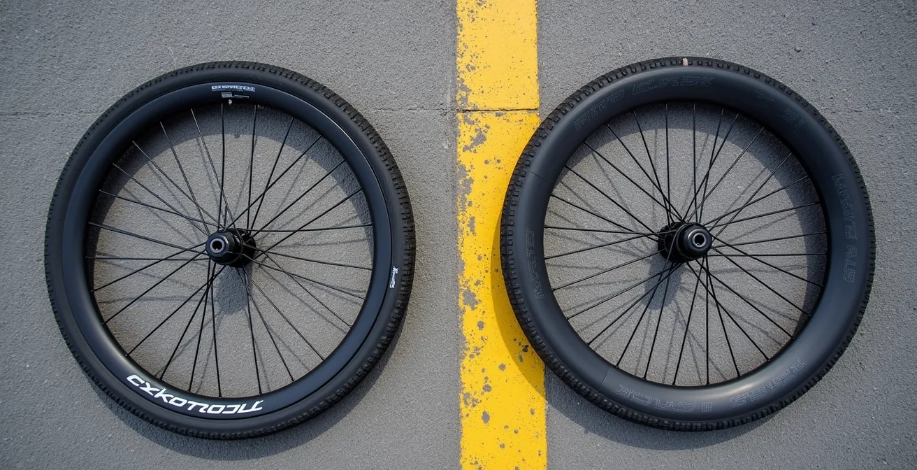 Pneumatico da gara affiancato a gomma 4 stagioni su strada di montagna italiana