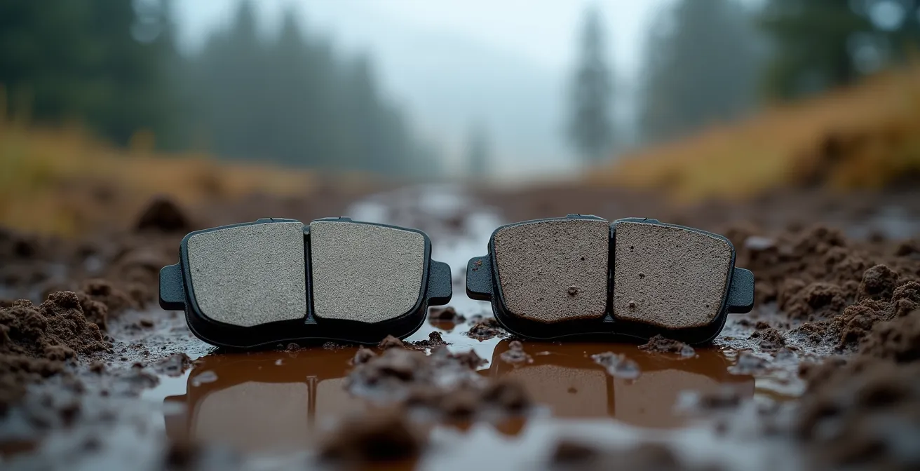 Confronto visivo tra pastiglia organica pulita e contaminata dal fango alpino