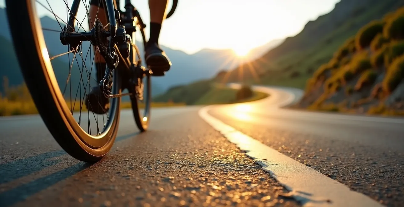 Sezione trasversale di un pneumatico con mescola tripla su strada di montagna