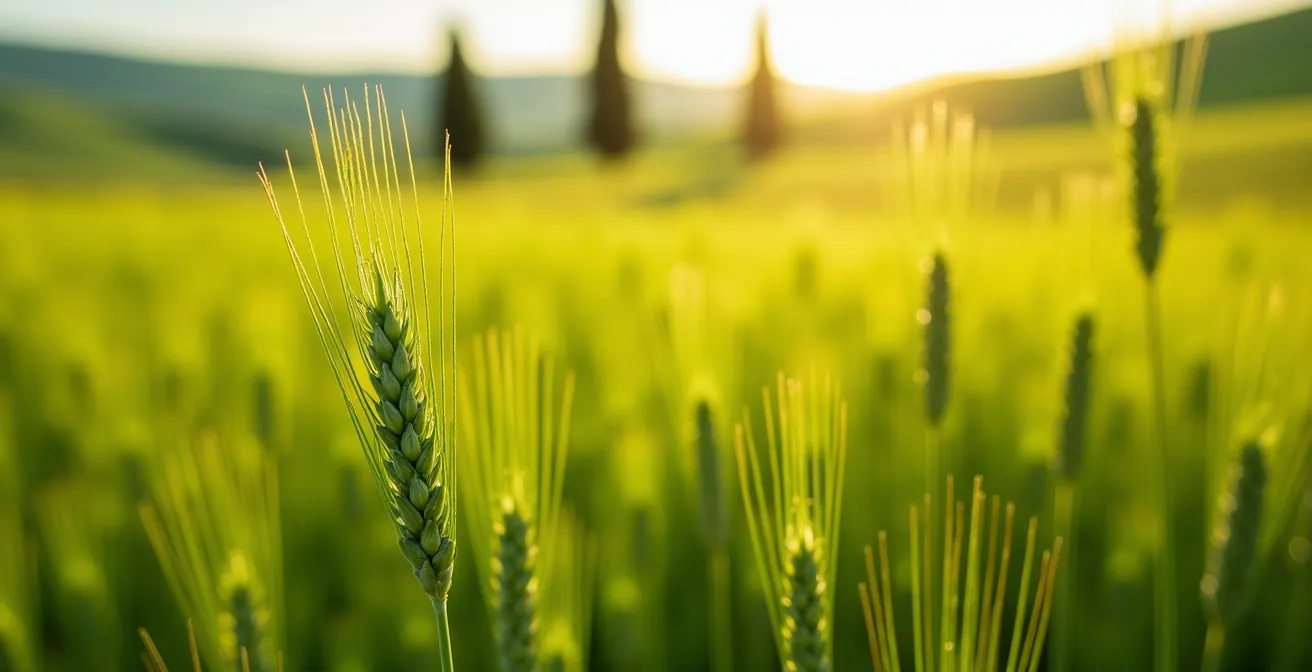 Panorama delle colline verdi della Val d'Orcia con cipressi e strada bianca